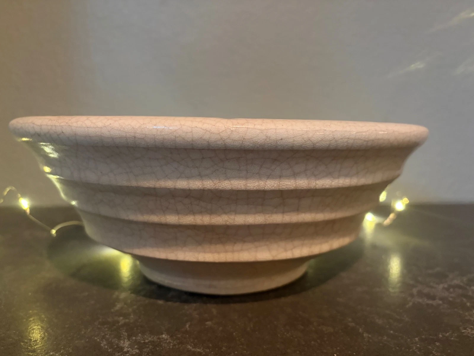 10” Antique Primitive Cream Farmhouse Bowl white crackle glaze beehive style mcm