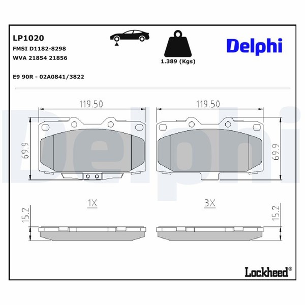 Delphi Bremsbelagsatz Scheibenbremse LP1020 FüR Nissan S14 200SX Skyline R34 R33-image