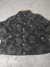 Silkland Womens Shirt Blazer Size XL Brown Gold Paisley Embroidered Silk