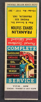 Vintage Car Auto Service Station Franklin Indiana Matchbook Cover