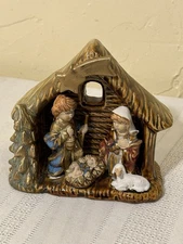 Miniature Ceramic Manger Nativity Scene Vintage Mary Joseph Baby Jesus Christmas