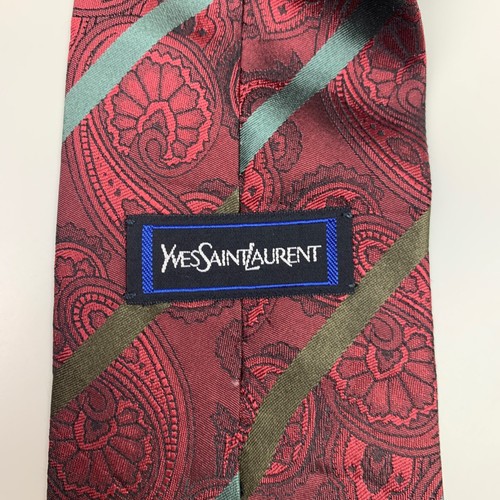 YSL Yves Saint Laurent Striped Paisley Red Tie 4 x 55 - Picture 4 of 8