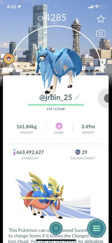 Shiny Zacian-Level 50-3 Skill-Special Osaka Background-Trade-20k/1M Pokémon Go/✅