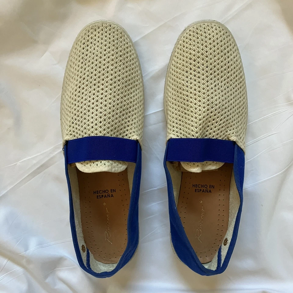 RIVIERAS Hombres Talla 45/US 11 Sin Cordones Azul Marfil Lona Red Zapatos de Ocio-España Foto 2 de 4
