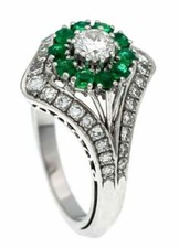 Flawless Green Emerald With Round Cut Cubic Zirconia Engagement Wedding Ring