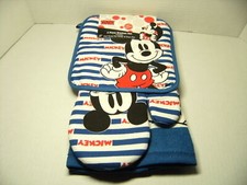 Disney Mickey Mouse Stripes 3 Piece Kitchen Set Dish Towel Pot Holder Oven Mitt