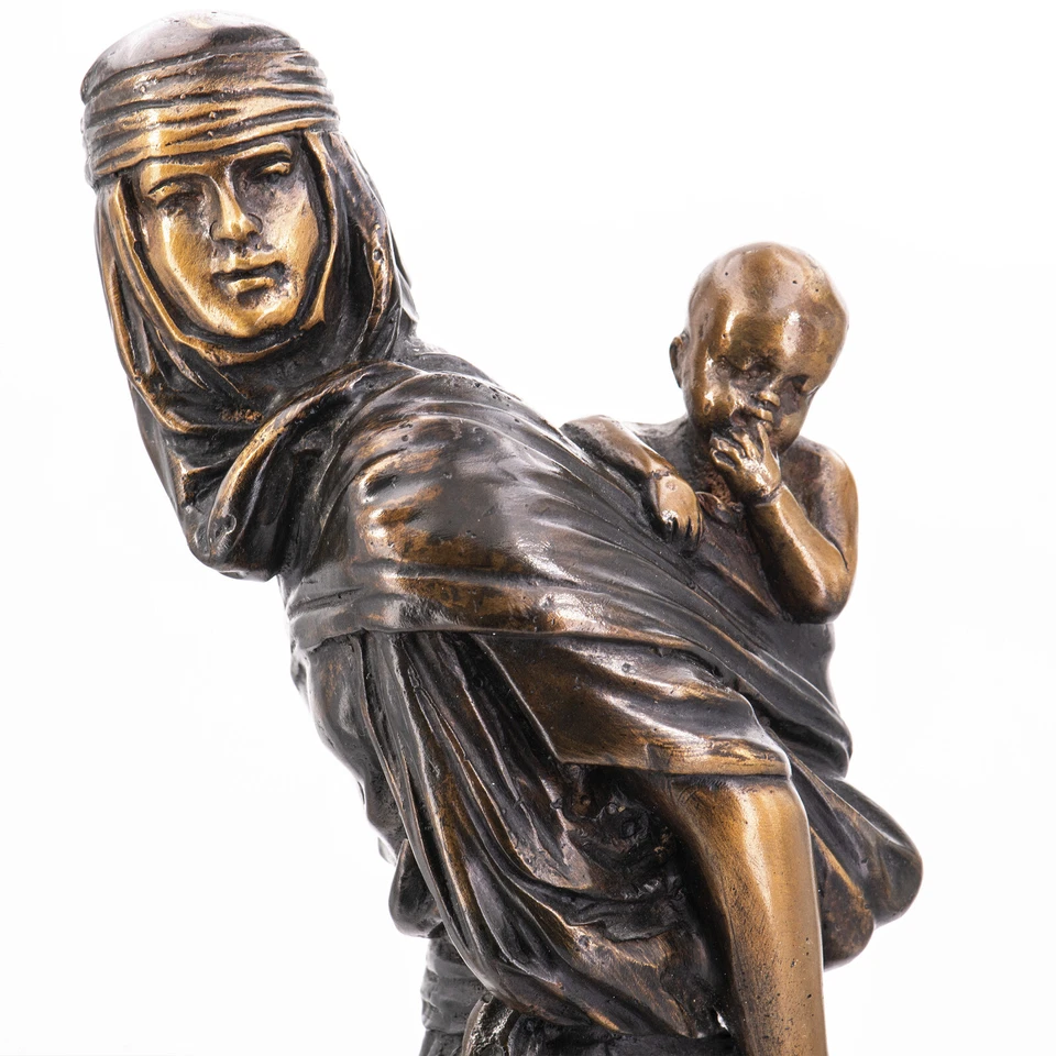 33,3 cm - Vintage Bronze Skulptur n. Demétre Chiparus Mutter mit Kind - Bild 2 von 4