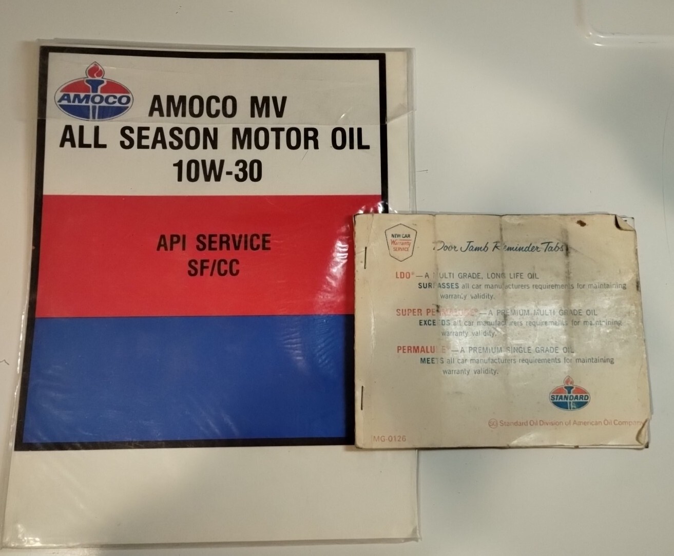 VINTAGE Amoco Cardboard Sign & Standard Oil Door Jam Oil Change