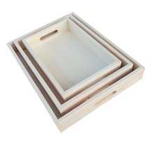 Wooden Serving Trays, Set of 3 Different Sizes, -  Decoupage / Unpainted