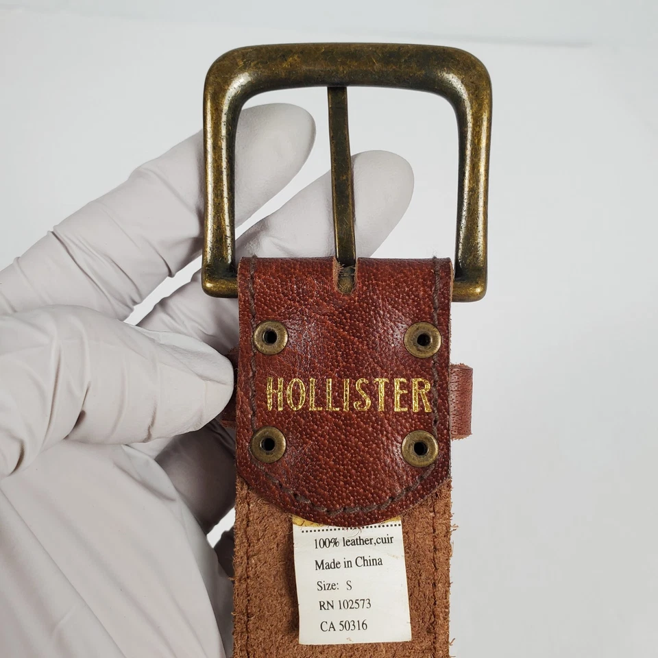Cinturón HOLLISTER Talla 34 S/M Marrón Tejido Cuero Genuino Tachonado Ancho Moda Boho Foto 3 de 4