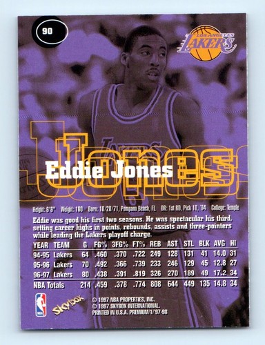 1997-98 SkyBox Premium Eddie Jones Los Angeles Lakers #90 - Picture 2 of 2