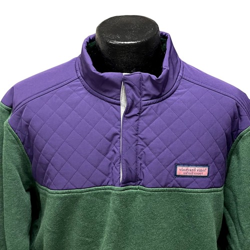 Vtg Y2K Vineyard Vines Men Green Purple 2 Tone Pullover FLEECE Jacket LOGO Shirt - Picture 3 of 8