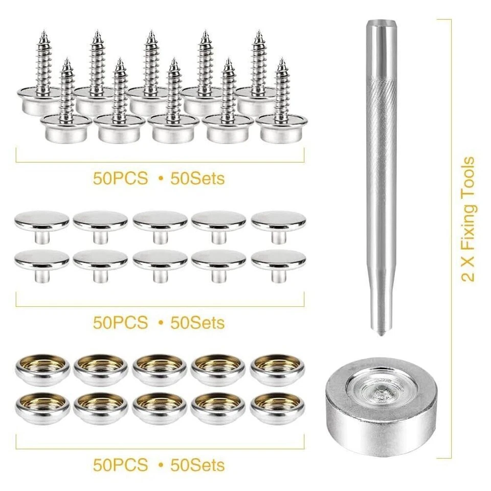150Pcs Stainless Steel Snap Fastener Canvas Screw Press Stud Marine Boat Cover - Image 4 of 4