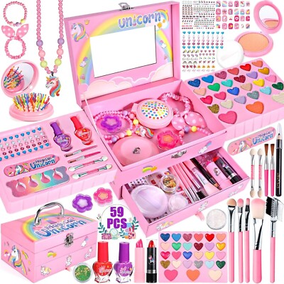 Kinderschminke Set Mädchen Schminkkoffer Mädchen, 59 PCS Waschbar Schminke Kinde
