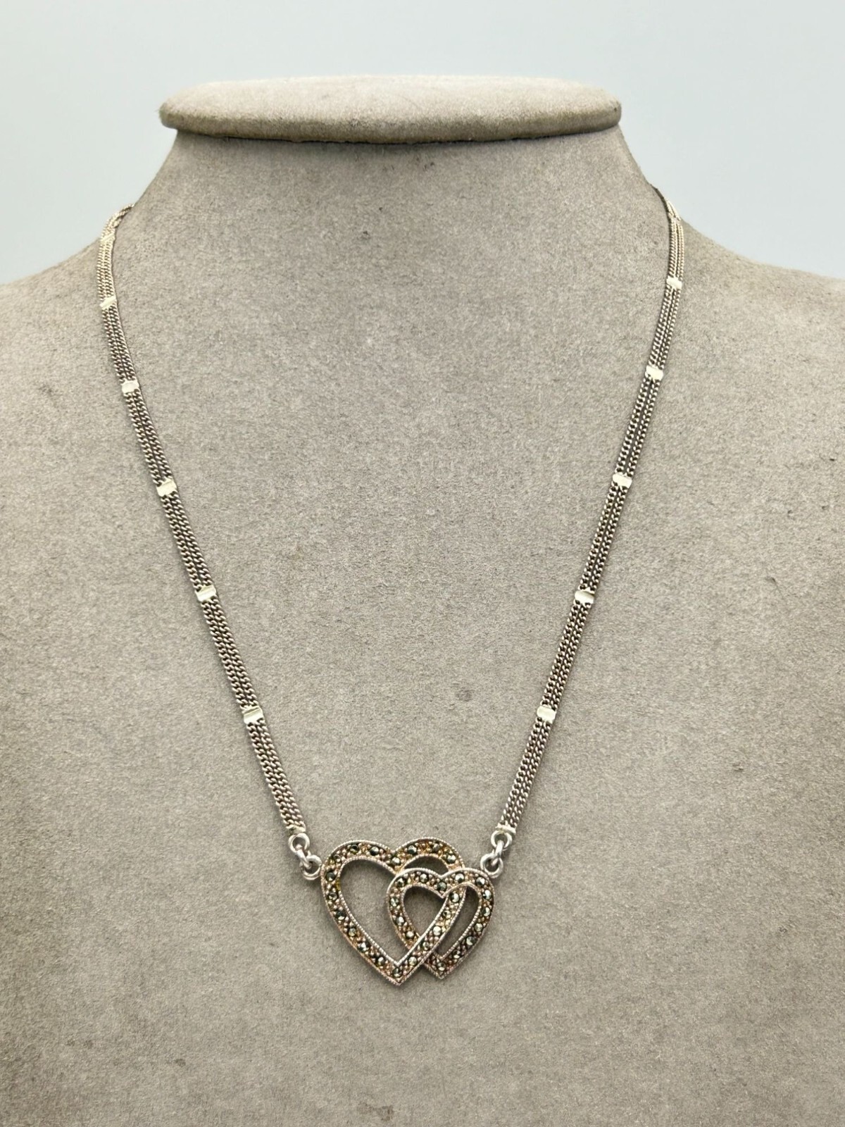 intersecting Double Hearts Necklace Sterling Silv… - image 3