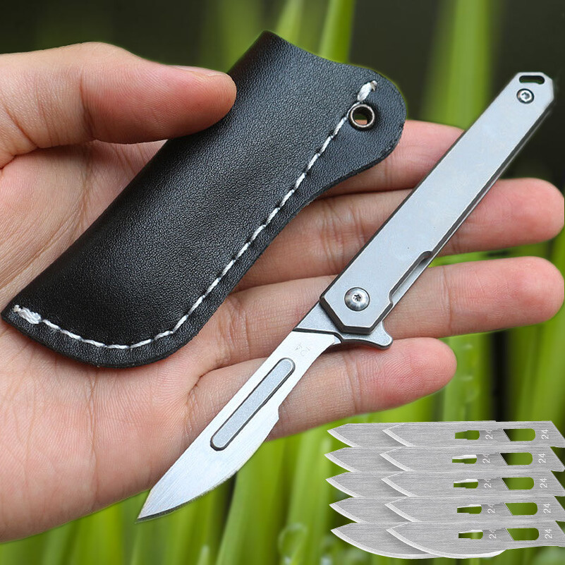 Llavero utilitario plegable de titanio EDC cuchillos de bolsillo hojas de bisturí con bloqueo de marco
