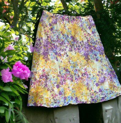 Drapers Damons A-Line Skirt 16P Bright Color Floral Lined Polyester Midi Length