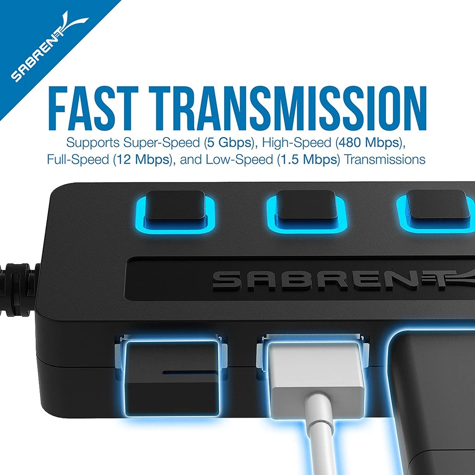 Sabrent HB-UM43 4-Port USB 3.0 Hub w/ Individual Power Switches and LEDs S-Speed - Image 3 of 4