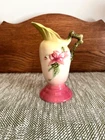 1950's Hull Woodland Ewer Pitcher Vase W6, 6.5" tall, Chartreuse and Pink