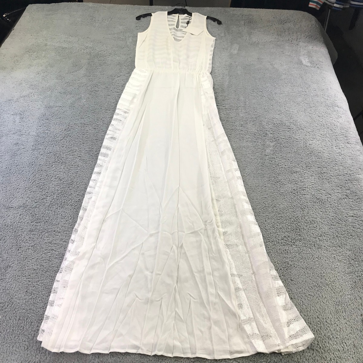 Alexis Dress Womens Small Pat V Neck Long Maxi White Dress Unlined Sheer |  eBay