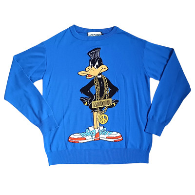 Moschino Couture Daffy Duck Blue Medium Wool Knit Jumper Pullover Jeremy Scott