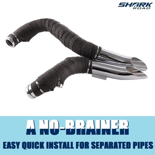 SHARKROAD 2" O.D Drag Pipes With Non-Fade Titanium Heat Shield Tape for Harley - Picture 7 of 8