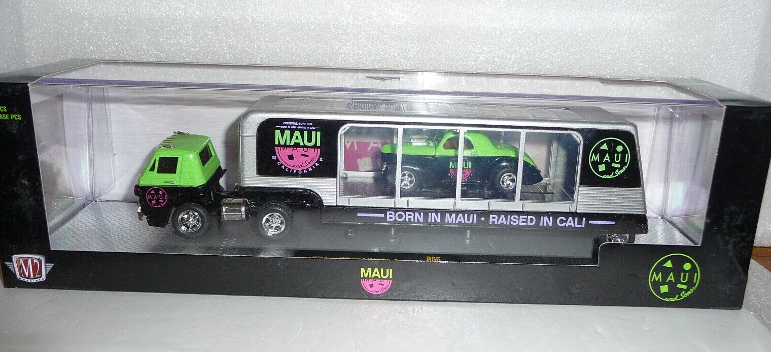 M2 Machines Maui 1970 Dodge D100 COE Transport & 1941 Willys coupe 1:64 Diecast