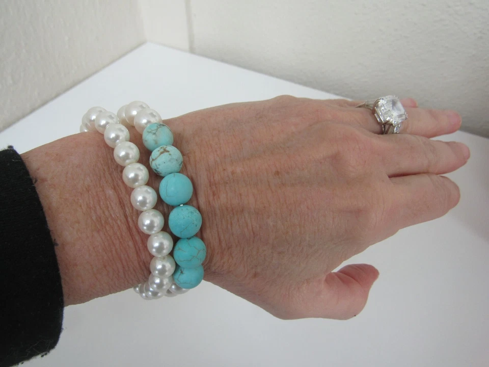 NUEVO CONJUNTO PULSERA PIEDRAS SEMIPRECIOSAS con Perla Imitada ELASTIZADA Pulsera    Foto 2 de 4