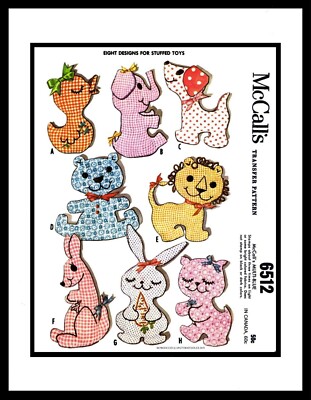McCall's 6512 Fabric Sewing Pattern 8 Stuffed Animals Elephant Lion Kangaroo Dog