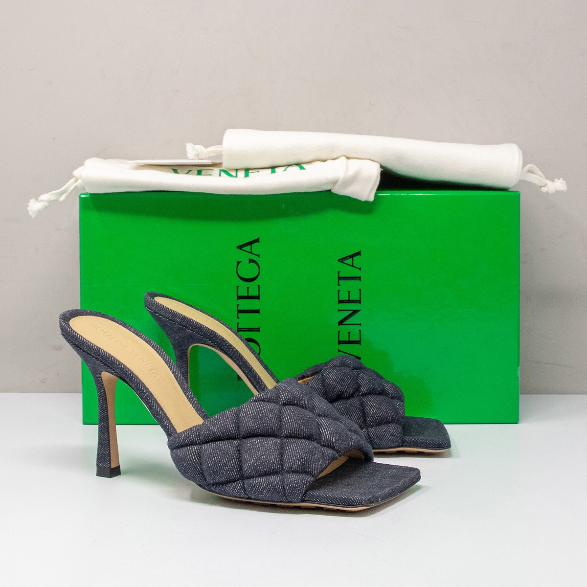 Bottega Veneta Padded Sandal Indigo Denim Matelassé, Size Bottega Veneta Padded Sandal Indigo Denim Matelassé, Size