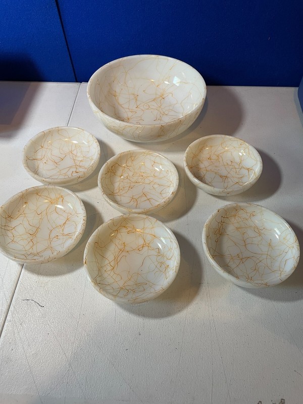 Vintage MCM Hazel Atlas Spaghetti Glass  Salad Set 7 pcs