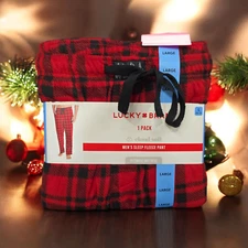 Lucky Brand Men's Sleep Fleece Pant, Red Plaid, L