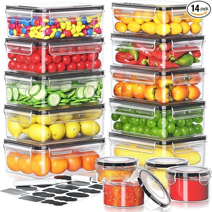 Stack Food Container 28 Pcs Food Storage Containers with Lids (14 Lids & 14 Containers ...