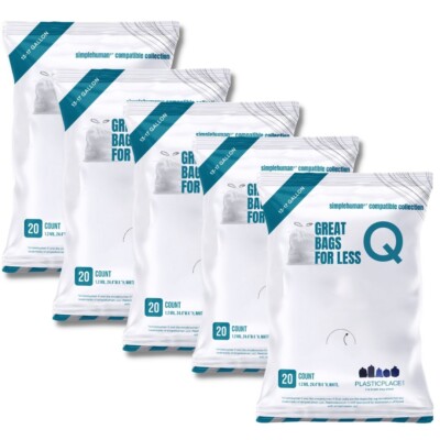 Plasticplace Trash Bags Compatible with simplehuman Code Q (20 Count/5 Pack)