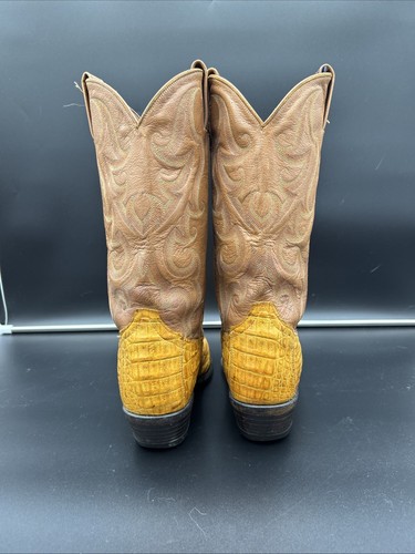 Tony Lama Caiman Leather Cowboy Boots Tan and Brown Size 8.5D Style CY1015 - Picture 3 of 15