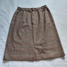 Vintage Wool Plaid Skirt Womens Size 14 Beige Check A Line Midi Preppy Academia