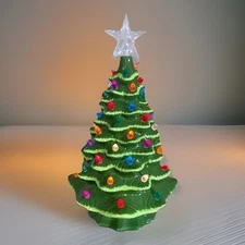 Vintage 15” Ceramic Light Up Indoor Table Top Christmas Tree Works