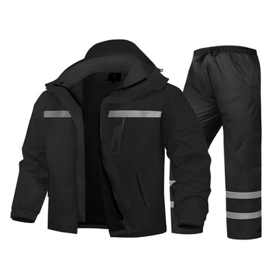 Saphirose Mens Rain Suit High Visibility Reflective Work Rain Jacket Pants For