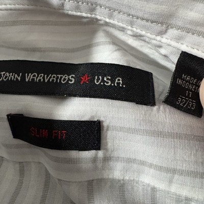 JOHN VARVATOS Slim Fit White Stripe Stretch Cotton Dress Shirt 17 32/33