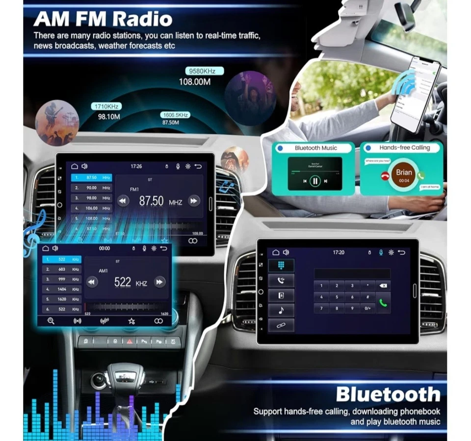 Estéreo para automóvil Din único de 10,1 pulgadas con Carplay y micrófono con cámara de respaldo automático Android  Foto 3 de 4