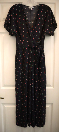 Paris Atelier & Other Stories Women Sz 6 Black Floral Surplice Wide Leg Jumpsuit