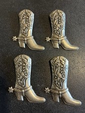 Vintage Western Button Covers Cowboy Boots Silver Tone Set Of 4