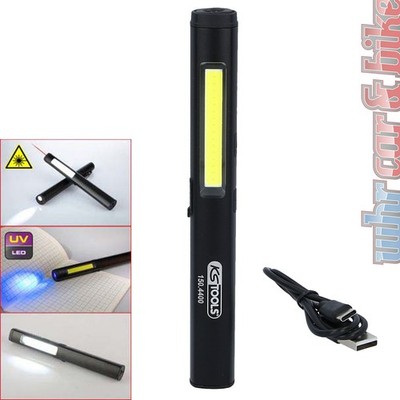 KS Tools Werkstattlampe Alu Inspektionslampe Akku COB LED + UV + Laserpointer