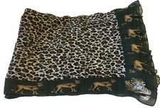 Long Silk Scarf Cheetah Wild Cat 22" W x 60" L Green Animal Print Semi Sheer