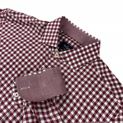 Hackett London Men's Flip Cuff Slim Fit Button Shirt Burgundy Check   Medium