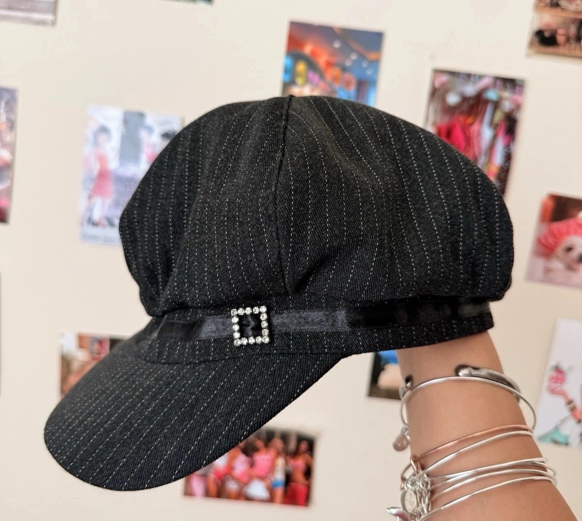 VINTAGE RARE Liz Claiborne Patchwork Newsboy Cap Real Leather Satin Lined Y2K Vintage Liz Claiborne Y2K Newsboy main image 2