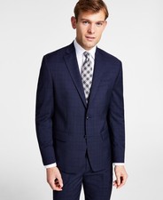 Michael Kors Mens Classic fit Suit Jacket Blazer 42 L Navy Blue Plaid Wool