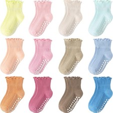Baby Toddler Girls Socks Grip Ruffle Non Slip Girls Cotton 12 Pack Socks for ...