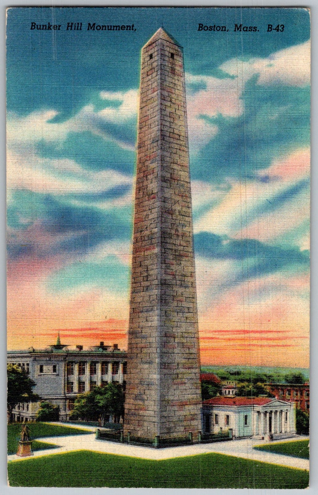 Vtg Postcard Bunker Hill Monument Obelisk Boston, MA 1940s