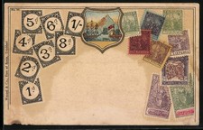Postcard Trinidadtobago, coat of arms & various stamps 